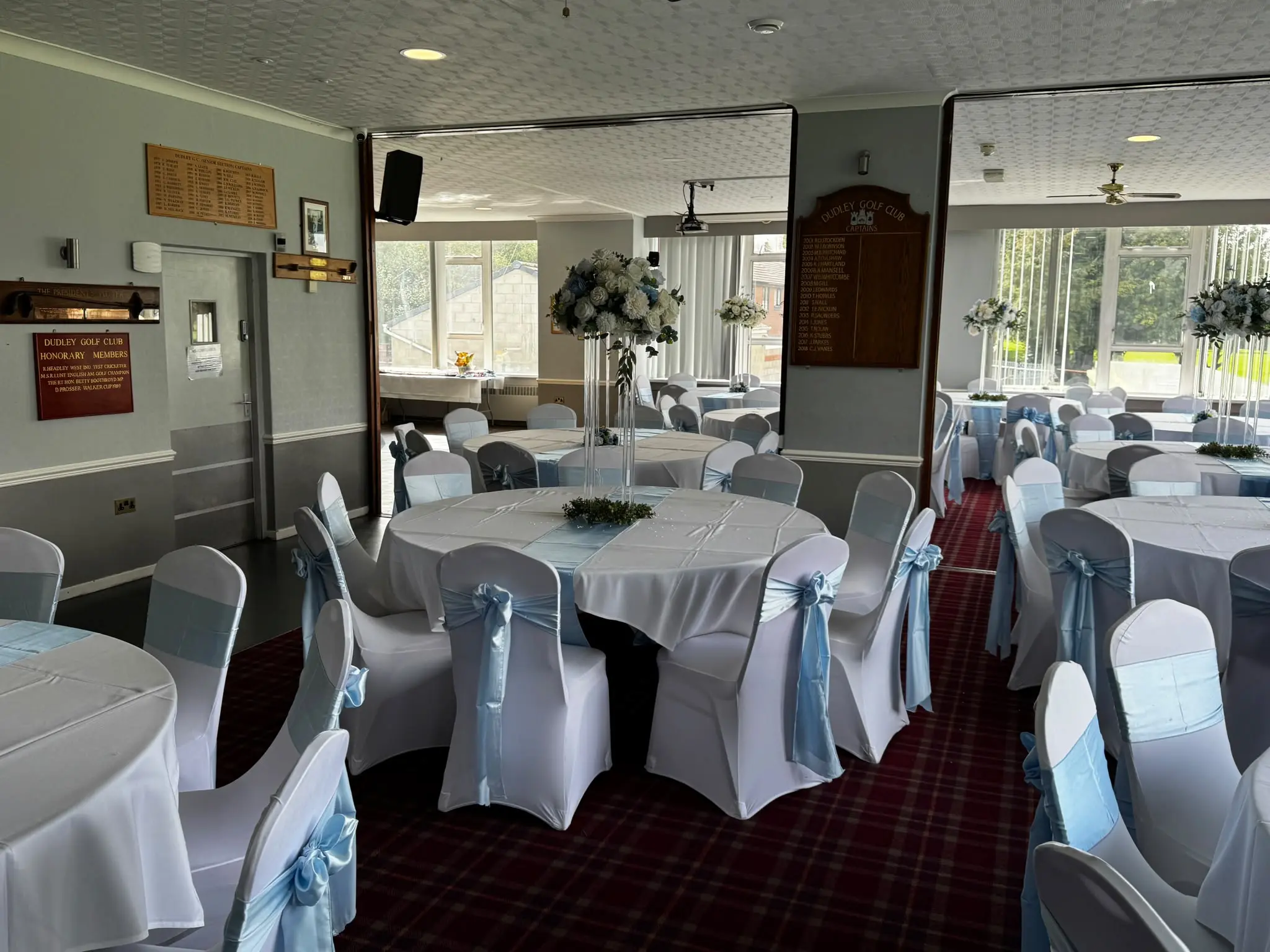 Function room seating and tables at Dudley Golf Club